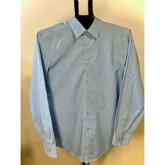 Calvin Klein Mens Slim Fit Dress Shirt Size L Blue Non Iron Stretch Office Work - Picture 1 of 7